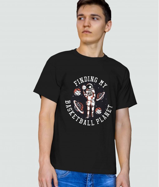 Мъжка тениска с щампа Спортни Илюстрации Finding my basketball planet - TShirtArtShop.com